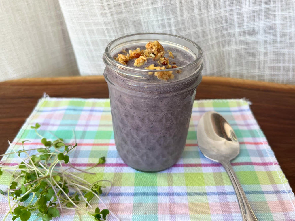Blueberry Banana Smoothie with Hidden Broccoli Microgreens (Toddler Approved)