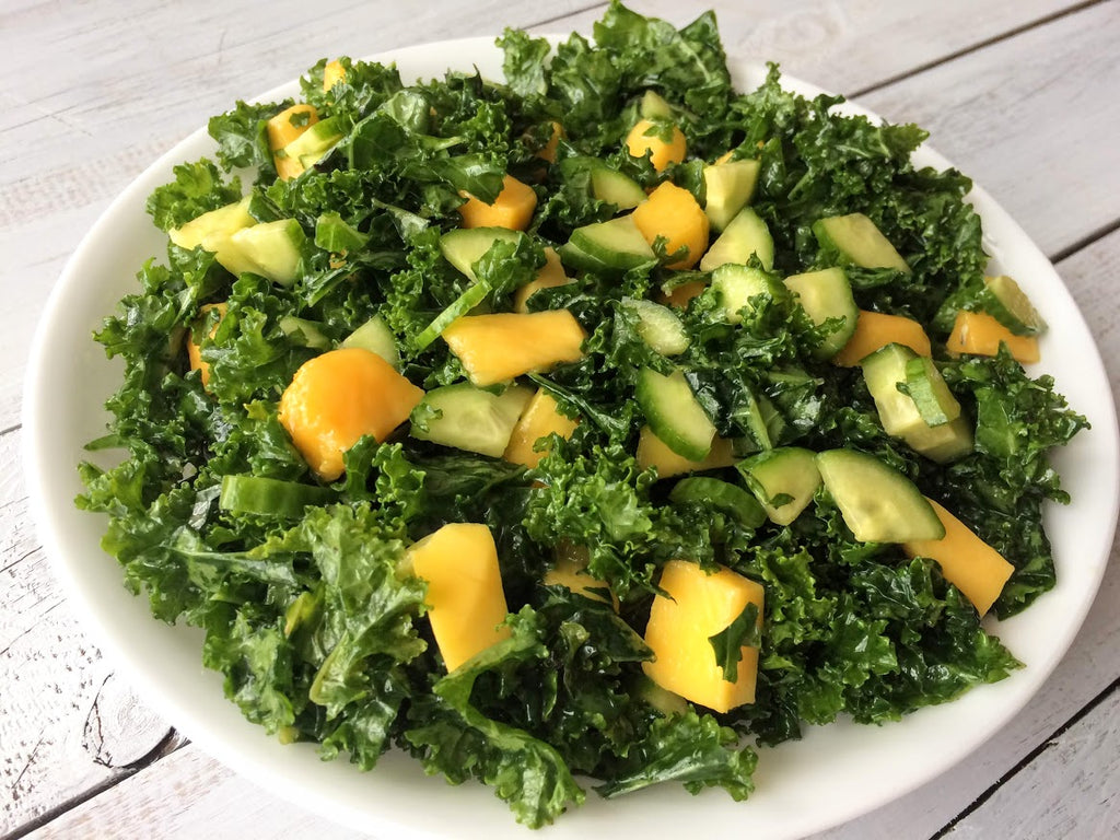 Massaged Kale Salad with Mangoes and Cucumbers