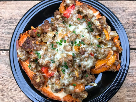 Philly Cheesesteak Stuffed Sweet Potatoes