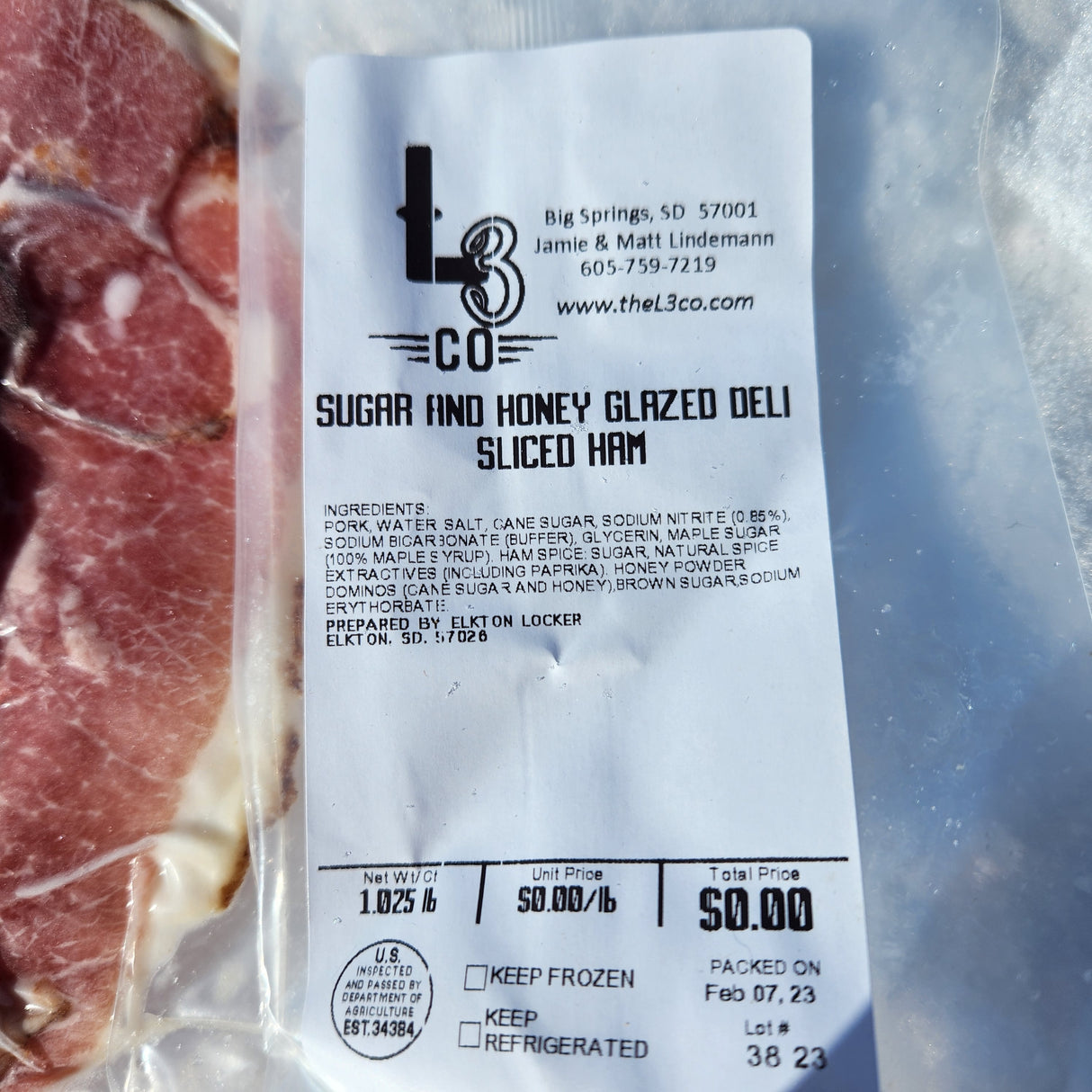 Pasture Raised Sugar and Honey Glazed Deli Sliced Ham, 1 lb