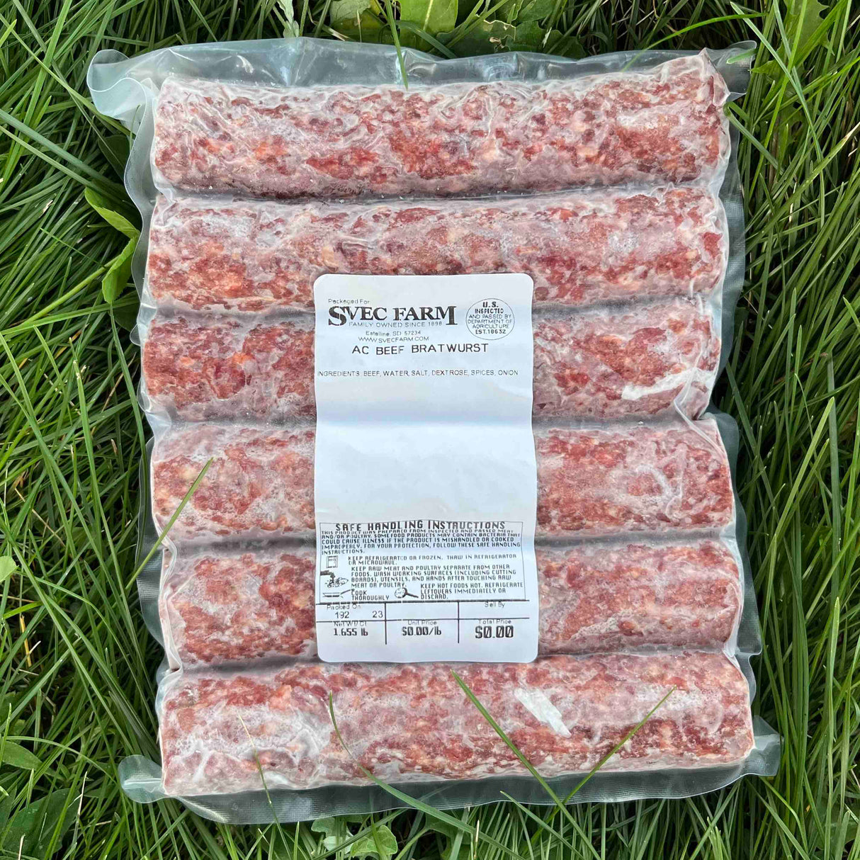 Grassfed Beef Brats (Caseless), 1.4 lb pack of 6