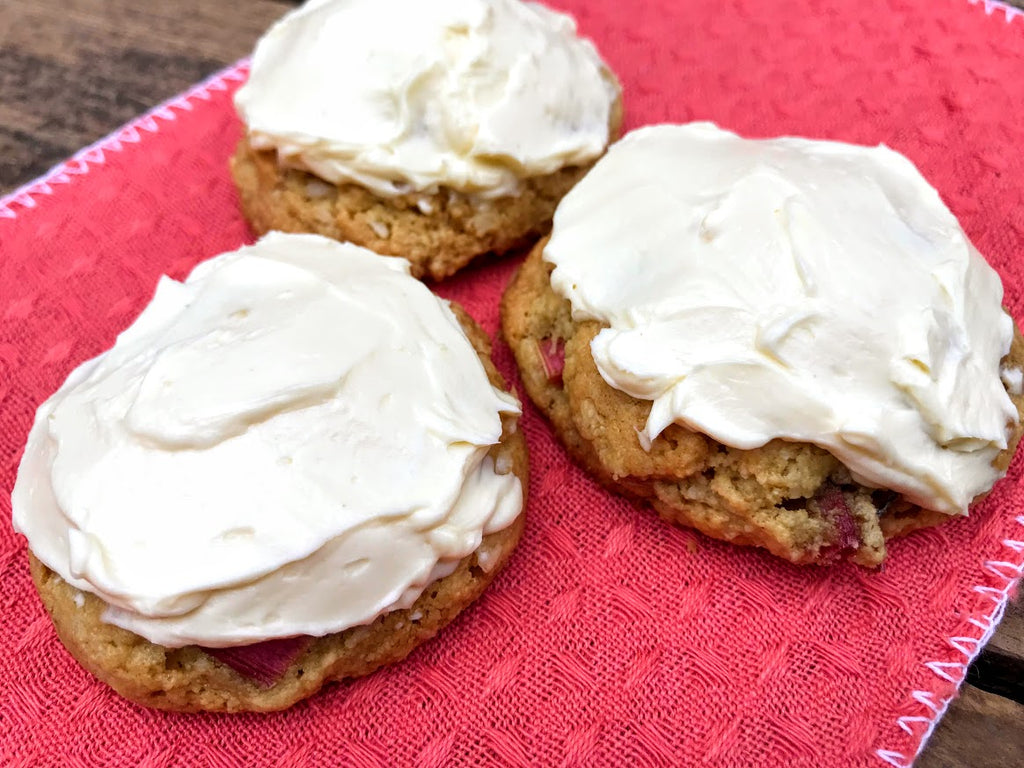 Frosted Maple Rhubarb Cookies (Grain Free, Refined Sugar Free)