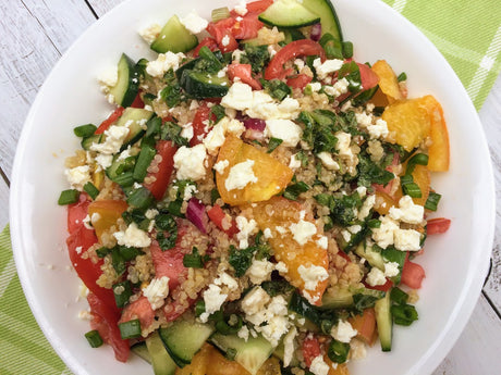 Not-Greek Tomato Cucumber Quinoa Salad
