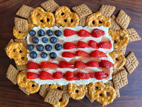 Patriotic Cream Cheese Dip with Berries and Infused Honey