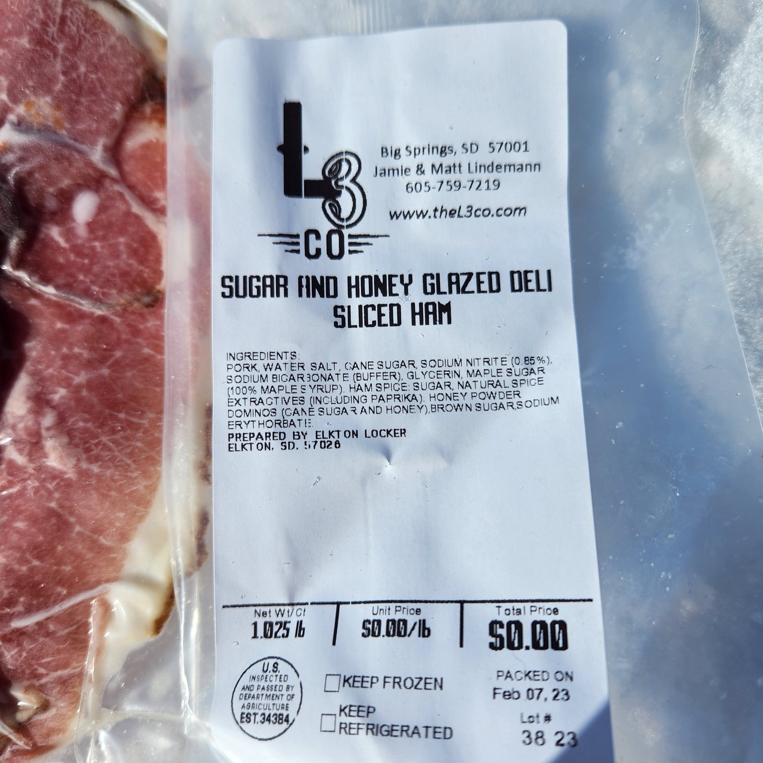 Pasture Raised Sugar and Honey Glazed Deli Sliced Ham, 1 lb