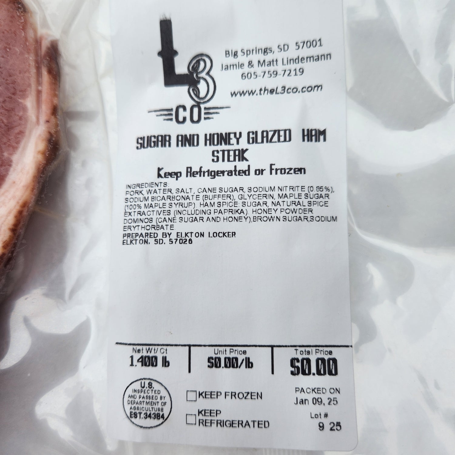 Pasture Raised Sugar and Honey Glazed Ham Steak