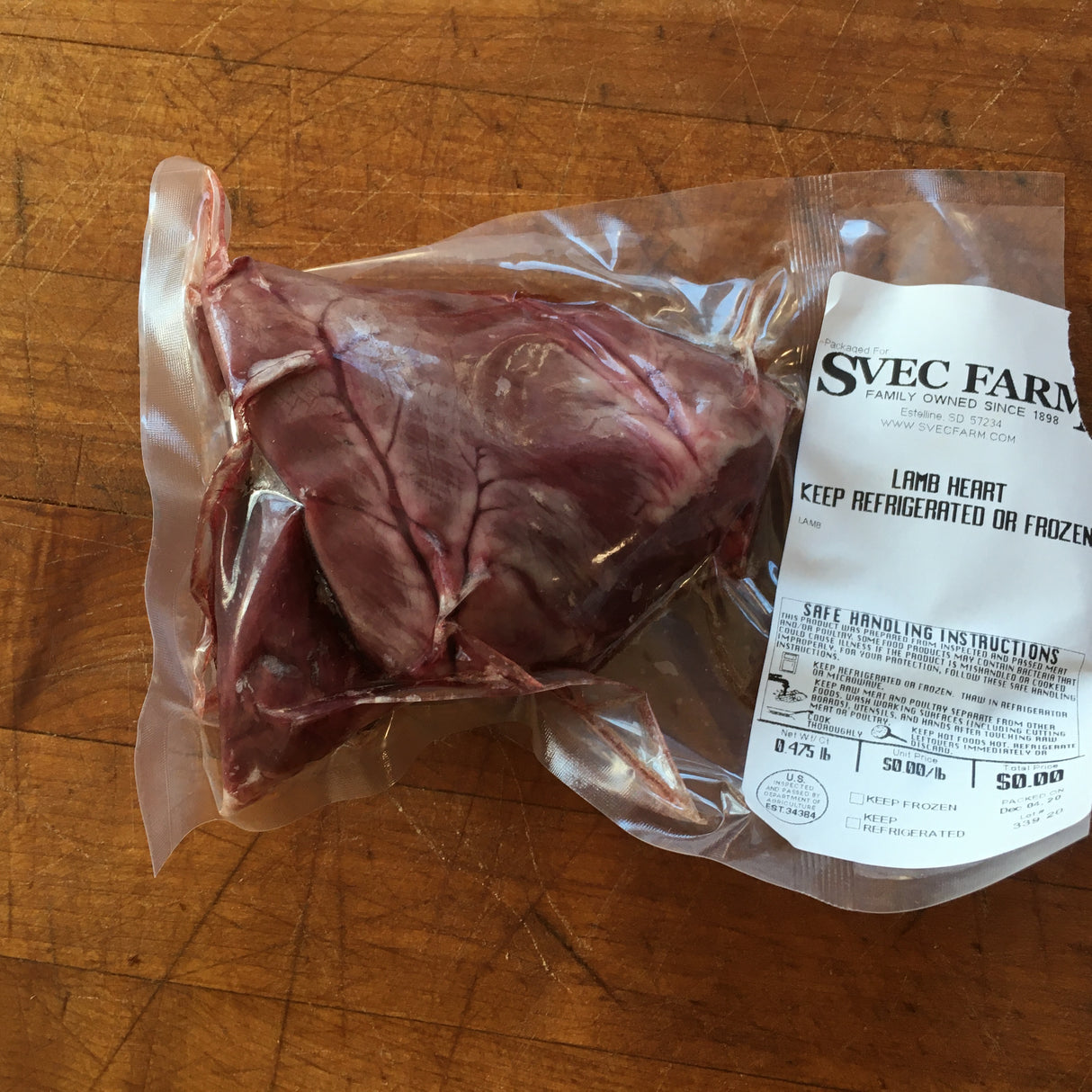 Svec Grassfed Lamb Heart, .3 lb